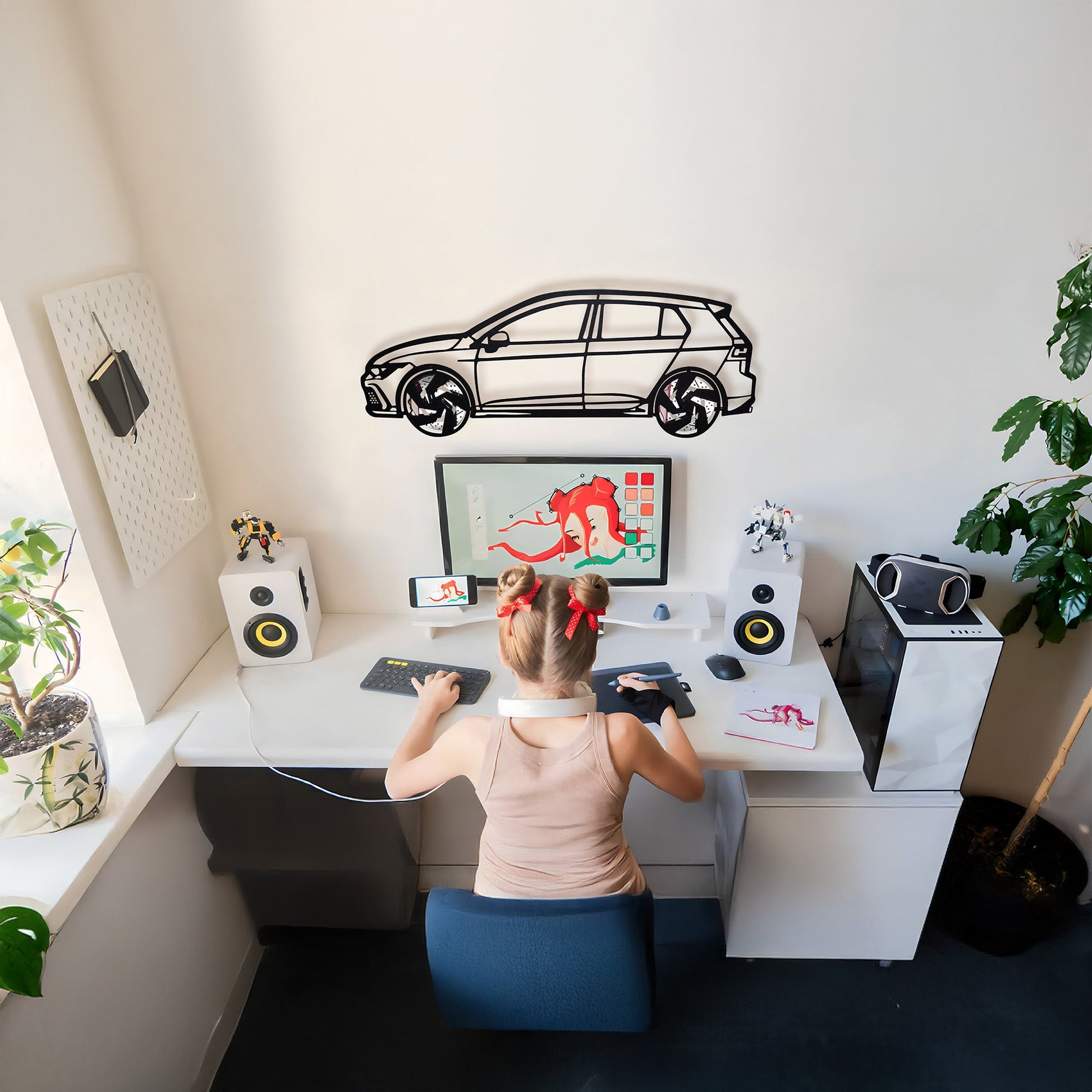 2022 Volkswagen Golf GTI Wall Art – Steel Silhouette with Spinning Wheels-KAFMEKA010