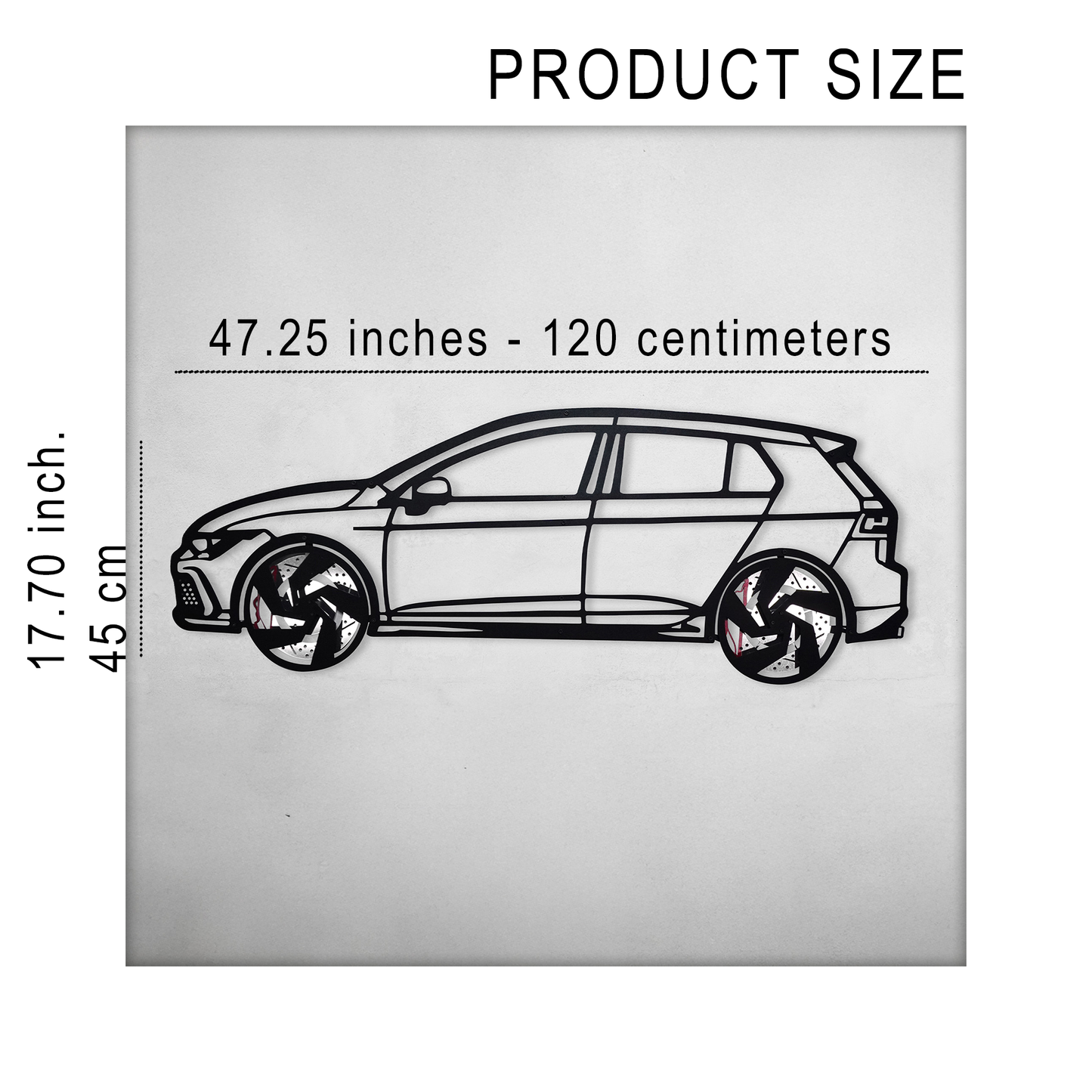 2022 Volkswagen Golf GTI Wall Art – Steel Silhouette with Spinning Wheels-KAFMEKA010