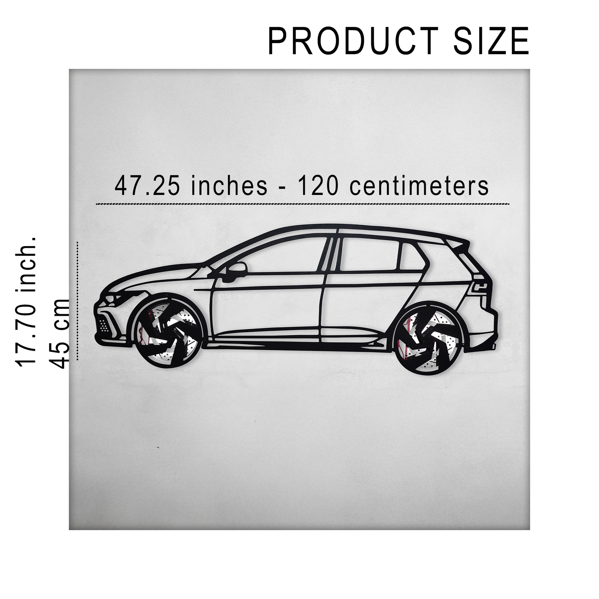 2022 Volkswagen Golf GTI Wall Art – Steel Silhouette with Spinning Wheels-KAFMEKA010