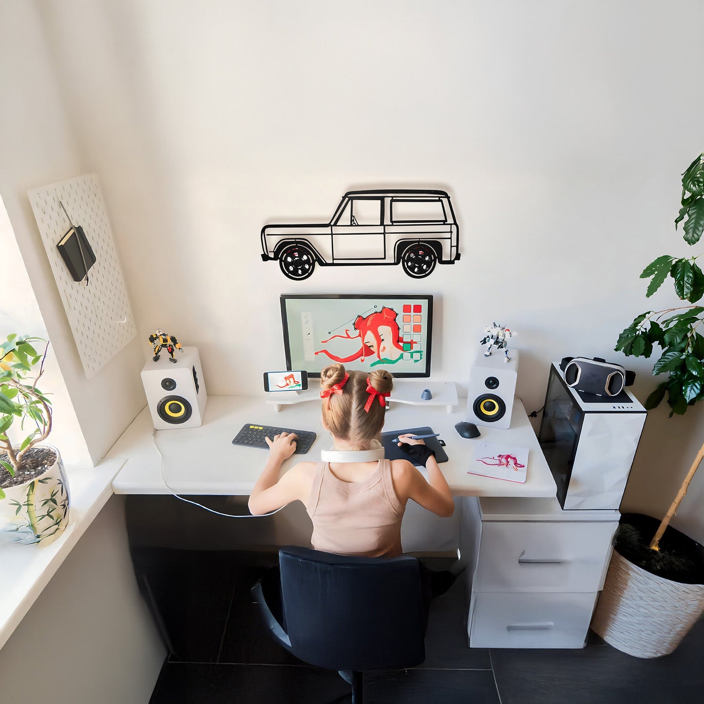 1972 Ford Bronco Wall Art – Classic 4x4 Steel Silhouette with Spinning Wheels-KAFMEKA026