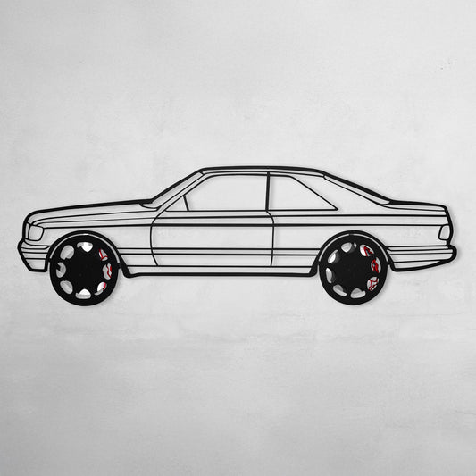 1990 Mercedes-Benz 500 SEC Wall Art – Steel Silhouette with Spinning Wheels-KAFMEKA032