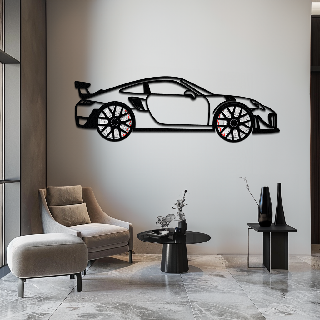 Porsche 911 GT2 Metal Wall Art – Rotating Wheel Motorsport Silhouette | Premium Gift for Car Enthusiasts ,KAFMEKA050