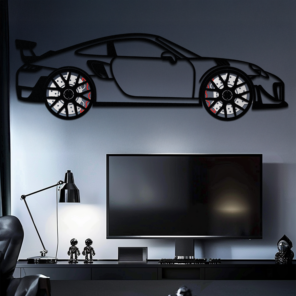 Porsche 911 GT2 Metal Wall Art – Rotating Wheel Motorsport Silhouette | Premium Gift for Car Enthusiasts ,KAFMEKA050