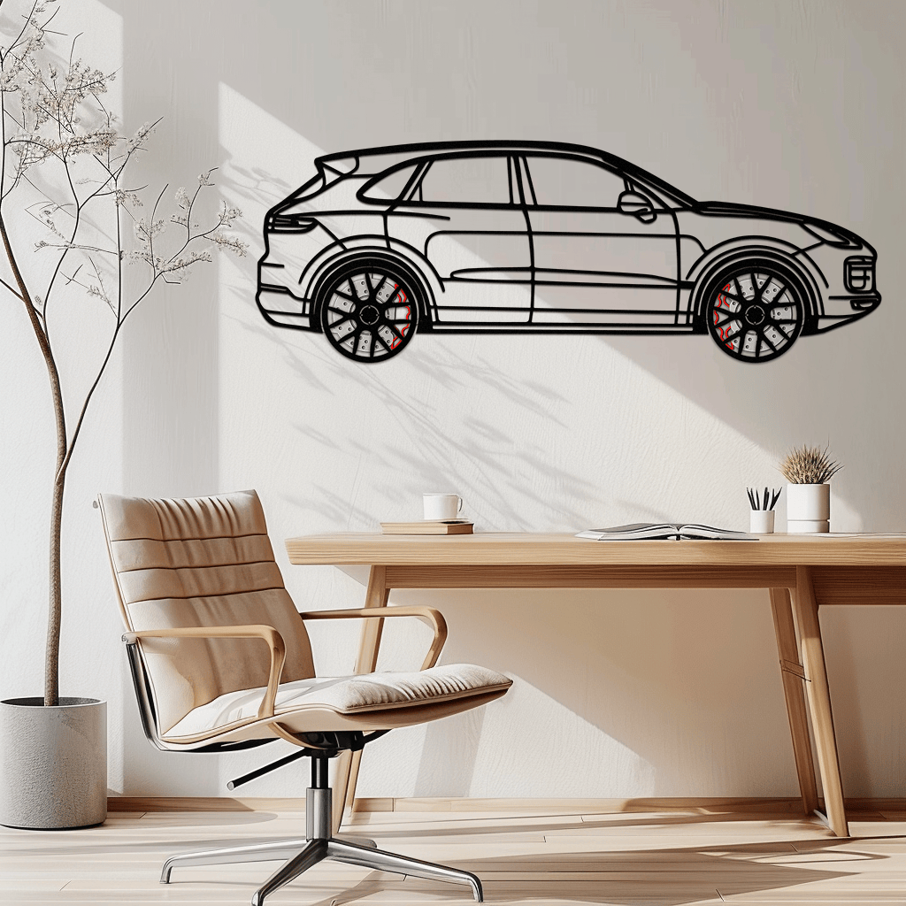 Porsche Cayenne Turbo Metal Wall Art – Luxury SUV Silhouette Decor with Rotating Wheels-KAFMEKA064
