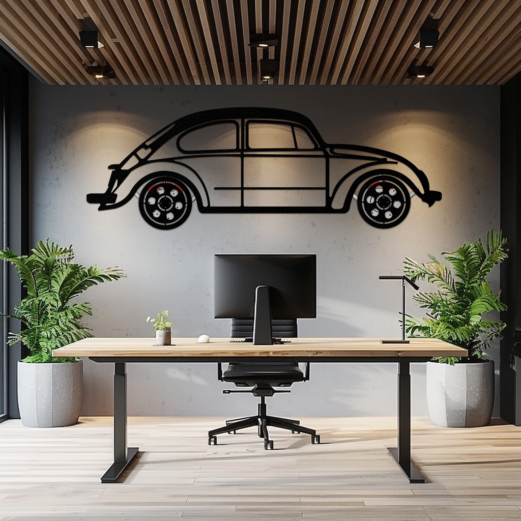 Volkswagen Beetle “Tosbiq” Metal Wall Art – Classic Bug Silhouette with Rotating Wheels-KAFMEKA068