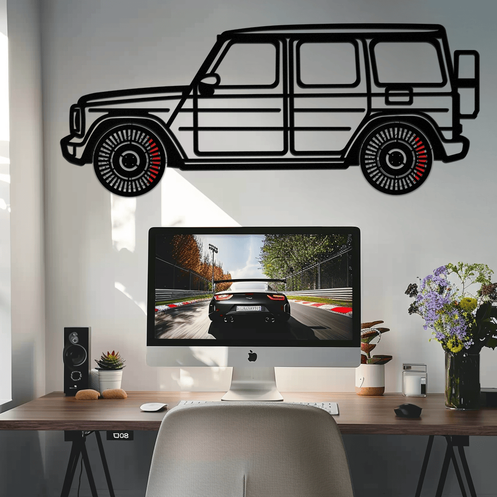 Mercedes G-Class Metal Wall Art – Luxury SUV Silhouette with Rotating Wheels 🚙✨KAFMEKA069