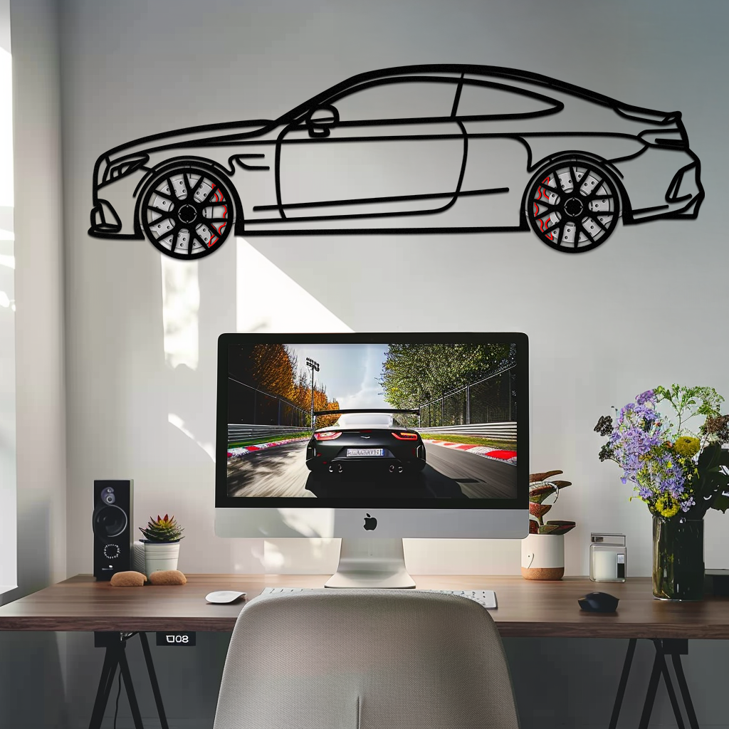 Mercedes C63 AMG Metal Wall Art – Performance Coupe Silhouette with Rotating Wheels 🔥🏁KAFMEKA071