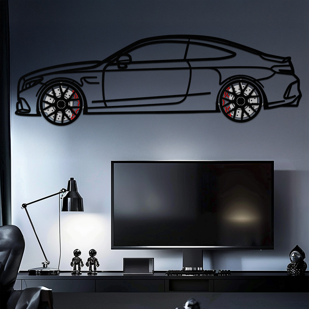 Mercedes C63 AMG Metal Wall Art – Performance Coupe Silhouette with Rotating Wheels 🔥🏁KAFMEKA071