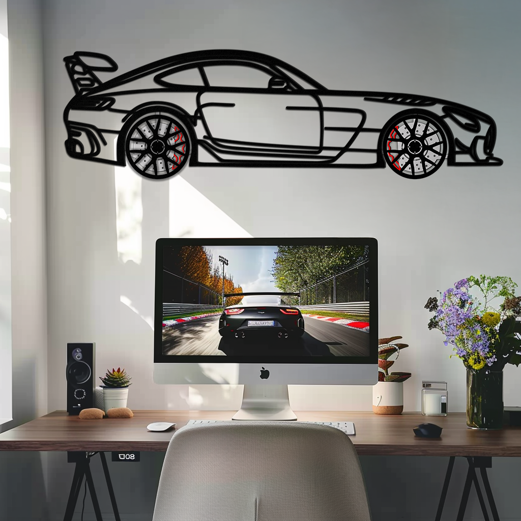 Mercedes AMG GT Metal Wall Art – Rotating Wheels • Luxury Car Silhouette Decor for Garage & HomeKAFMEKA072