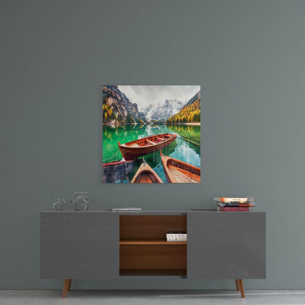 Lake and Mountain Landscape Glass Wall Art