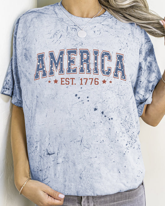 America 1776 Patriotic 4th Of July Color Blast Vintage Victory Graphic Edition Comfort Colors Tee