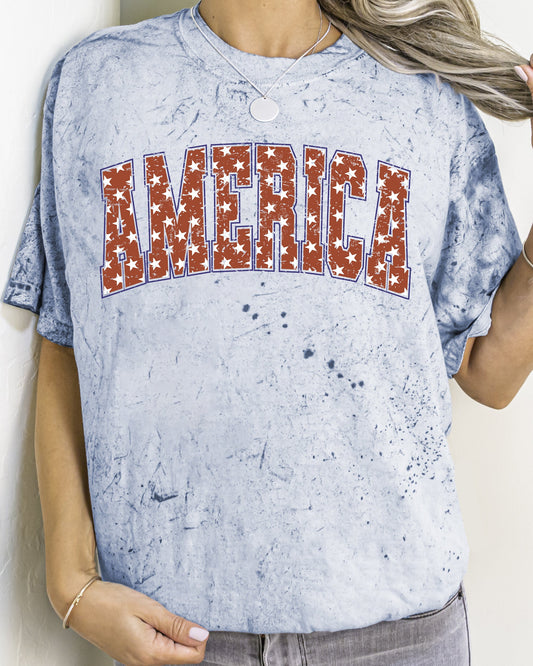 America Patriotic Red Stars 4th of July Color Blast Vintage Edition Comfort Colors Tee