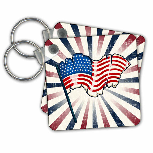 3dRose Key Chains Patriotic USA American Flag Illustration With Red White Blue Rays Independence Or Memorial Day (kc-119165-1)