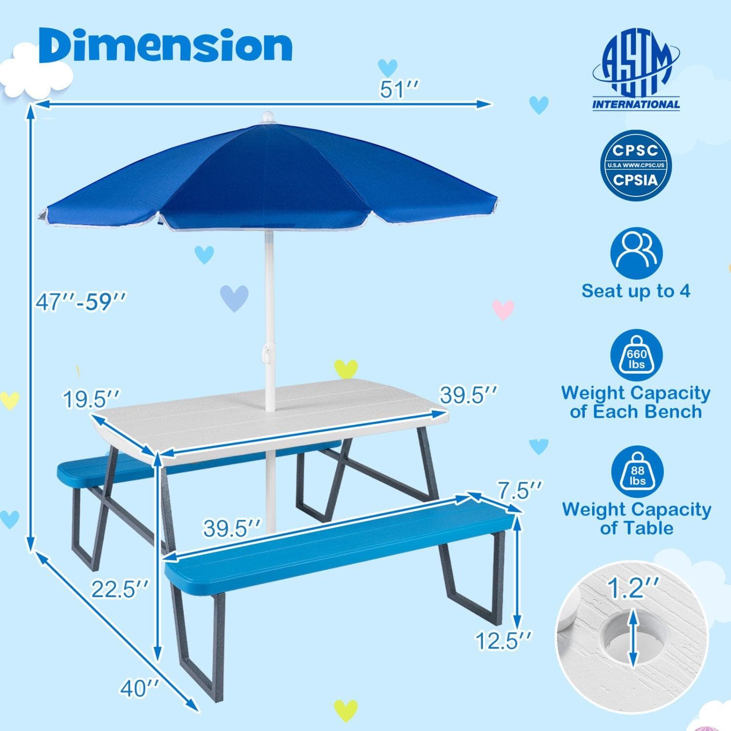Kids Picnic Table with Benches Seats up to 4