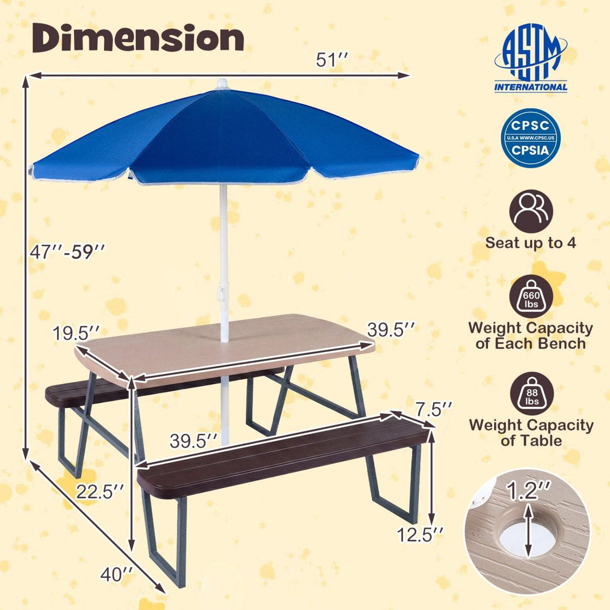Kids Picnic Table with Benches Seats up to 4