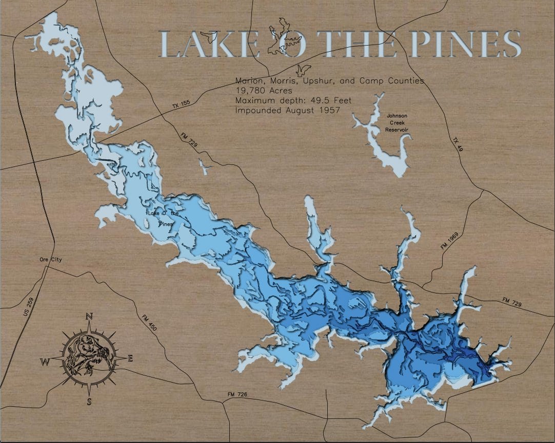 Lake O' The Pines in Marion, Morris, Upshur, and Camp Counties, Texas