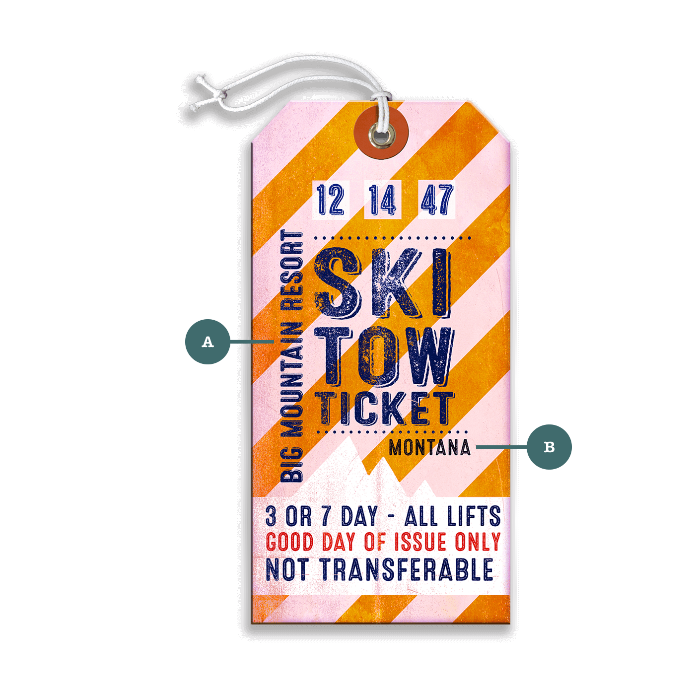 Striped Ski Tow Ticket - Luggage Tag