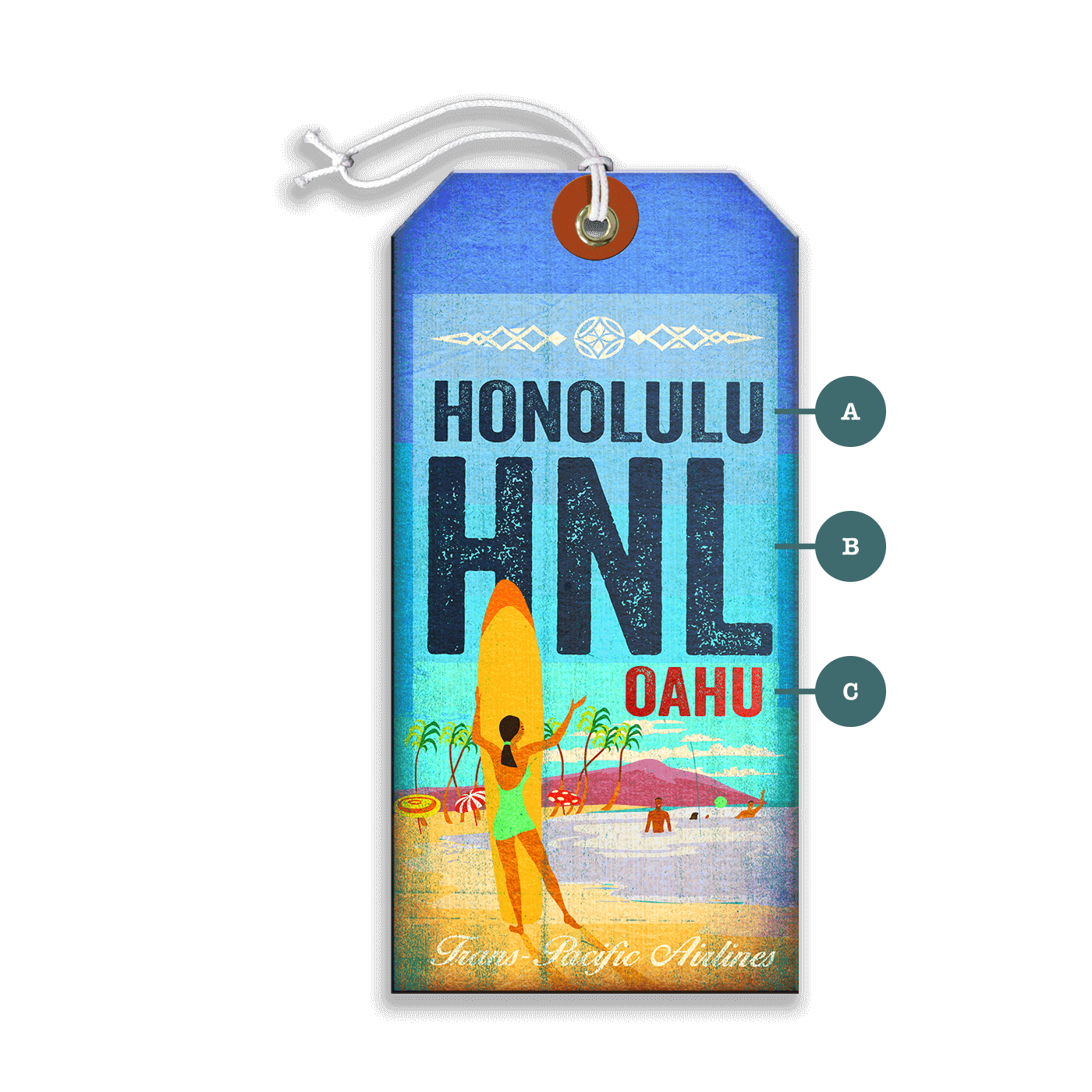 Honolulu Surfers Luggage Tag