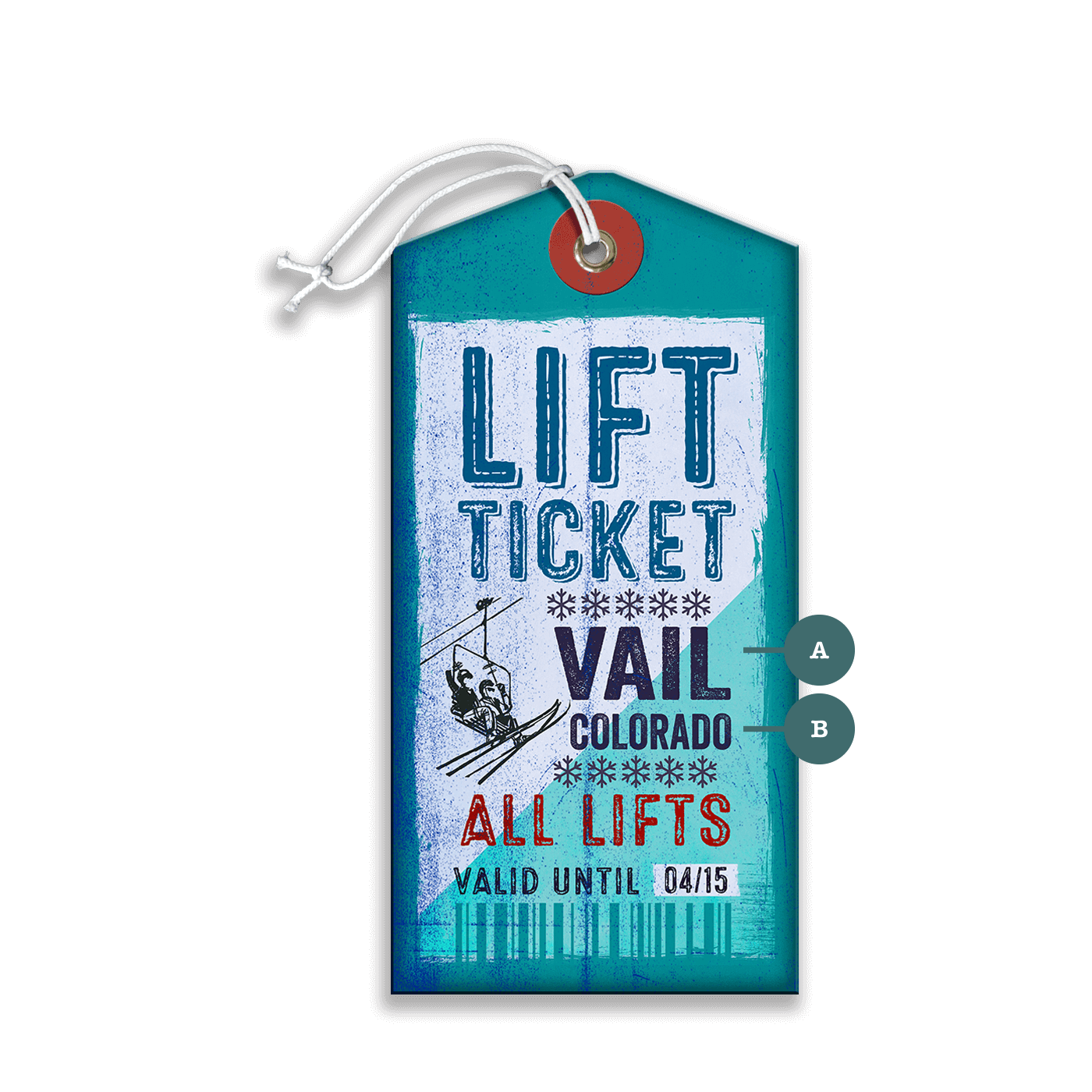 Teal Ski Lift Ticket: Personalized - Luggage Tag