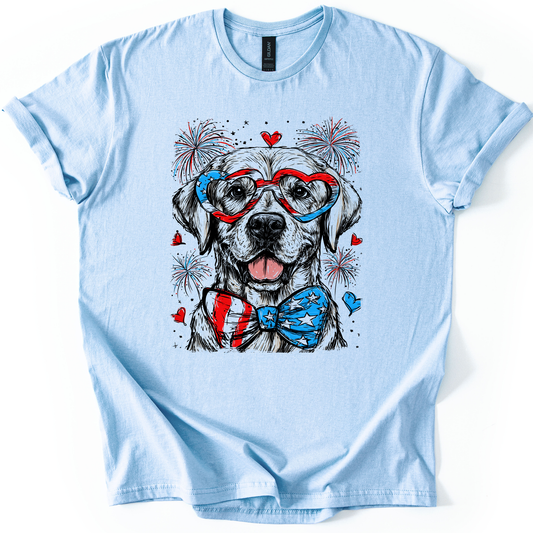 Labrador Retriever Patriotic Dog American Flag USA Fourth of July Celebration Pet Lover Graphic Tee