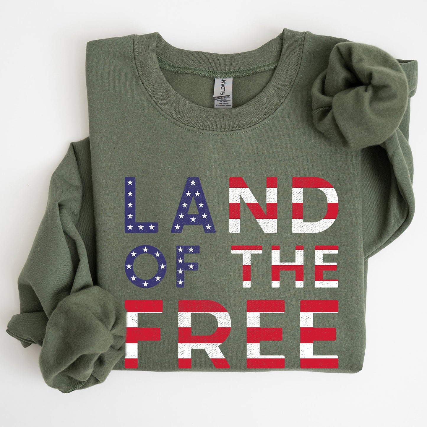 Land Of The Free Patriotic Fourth Of July USA Flag Vintage Distressed Cozy Sweatshirt