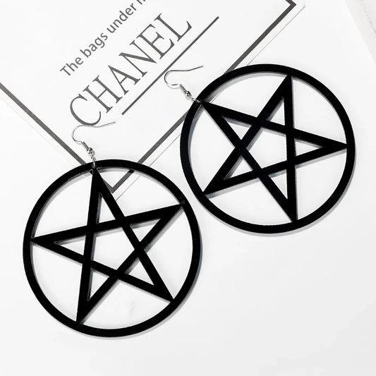 Large Black Pentacle Earrings
