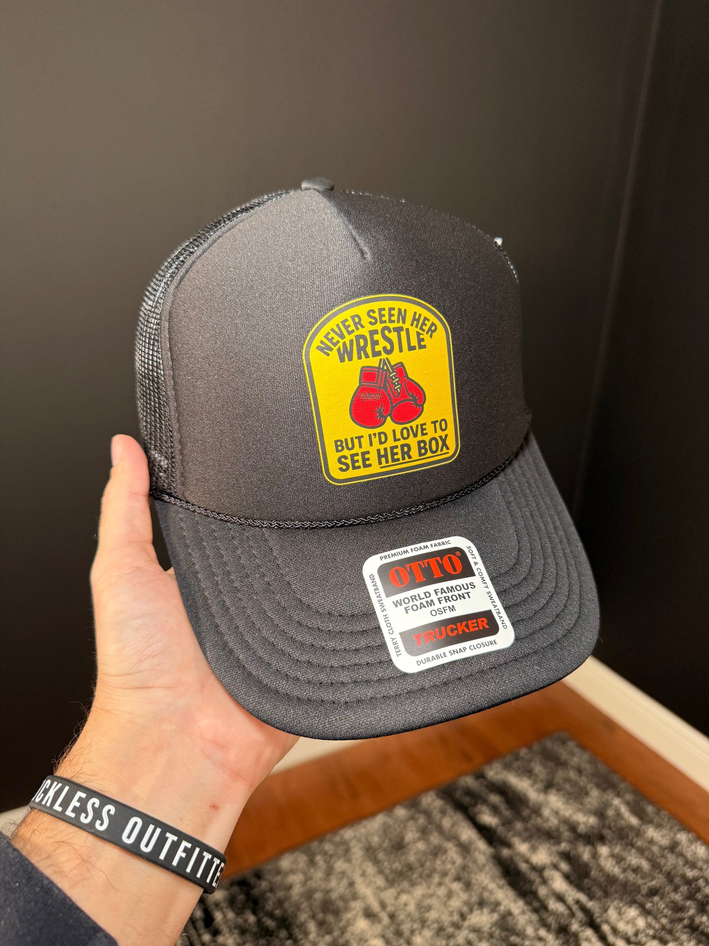 Love To See Her Box Trucker Hat by Luckless Outfitters