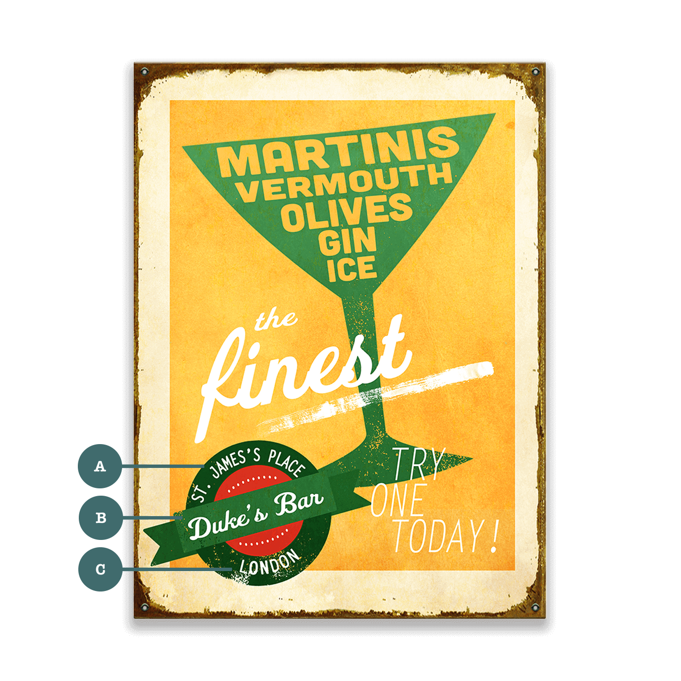 The Finest Martinis - Wood & Metal Wall Art