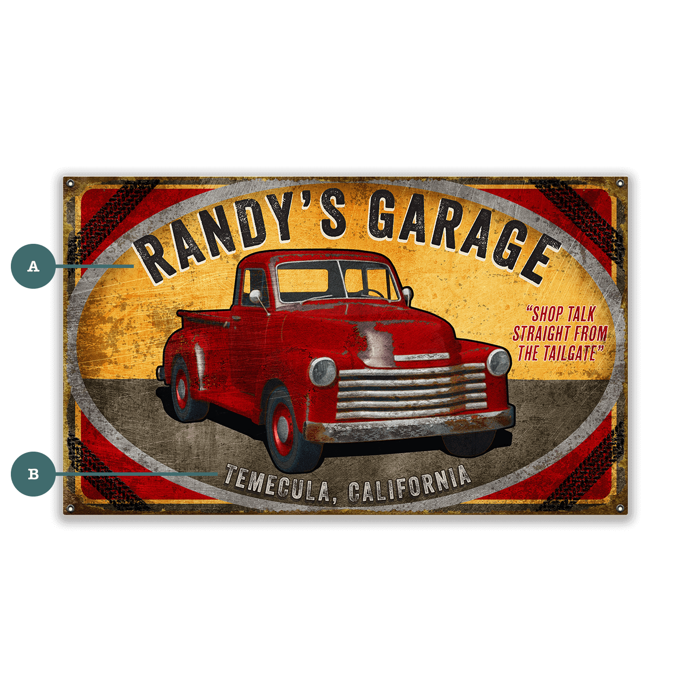 Red Truck Garage Sign - Wood & Metal Wall Art