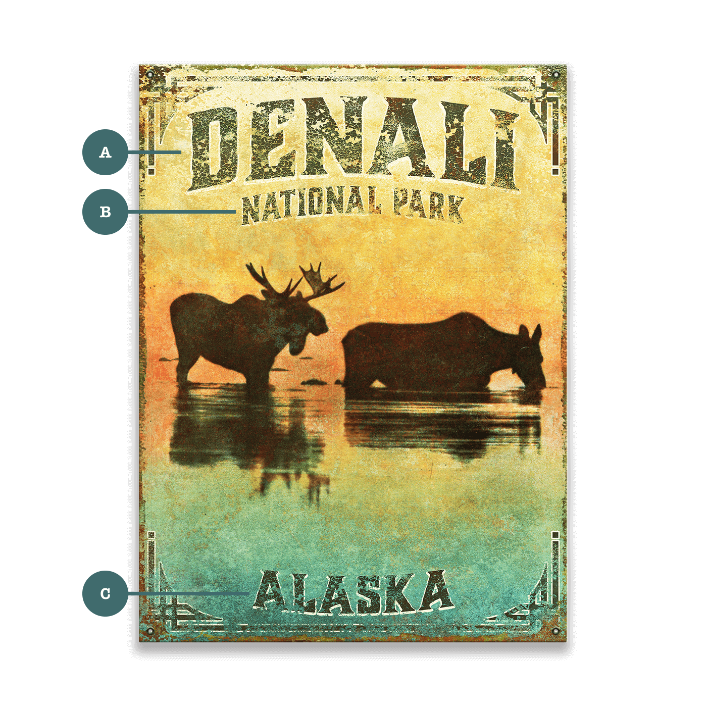 Alaskan Twilight: Moose in Denali - Wood & Metal Wall Art