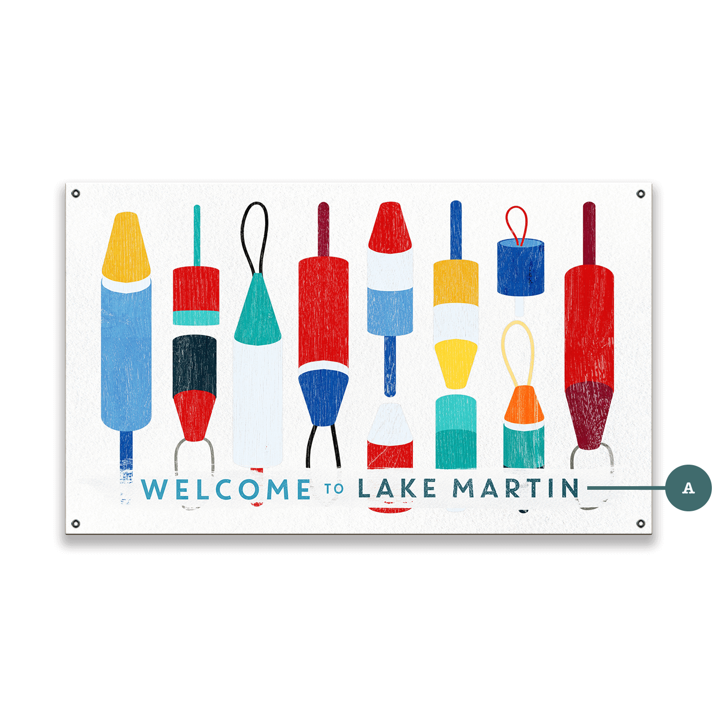Welcome to the Lake Buoy Sign: Horizontal - Wood & Metal Wall Art