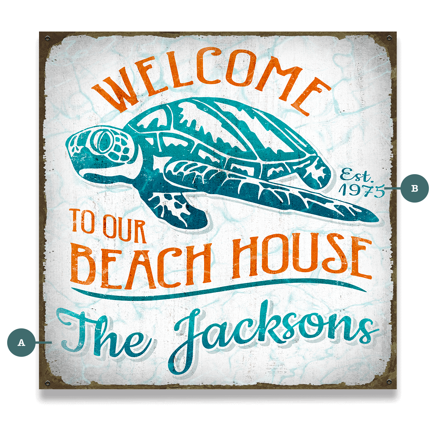 Turtle Beach House - Personalized - Wood & Metal Wall Art