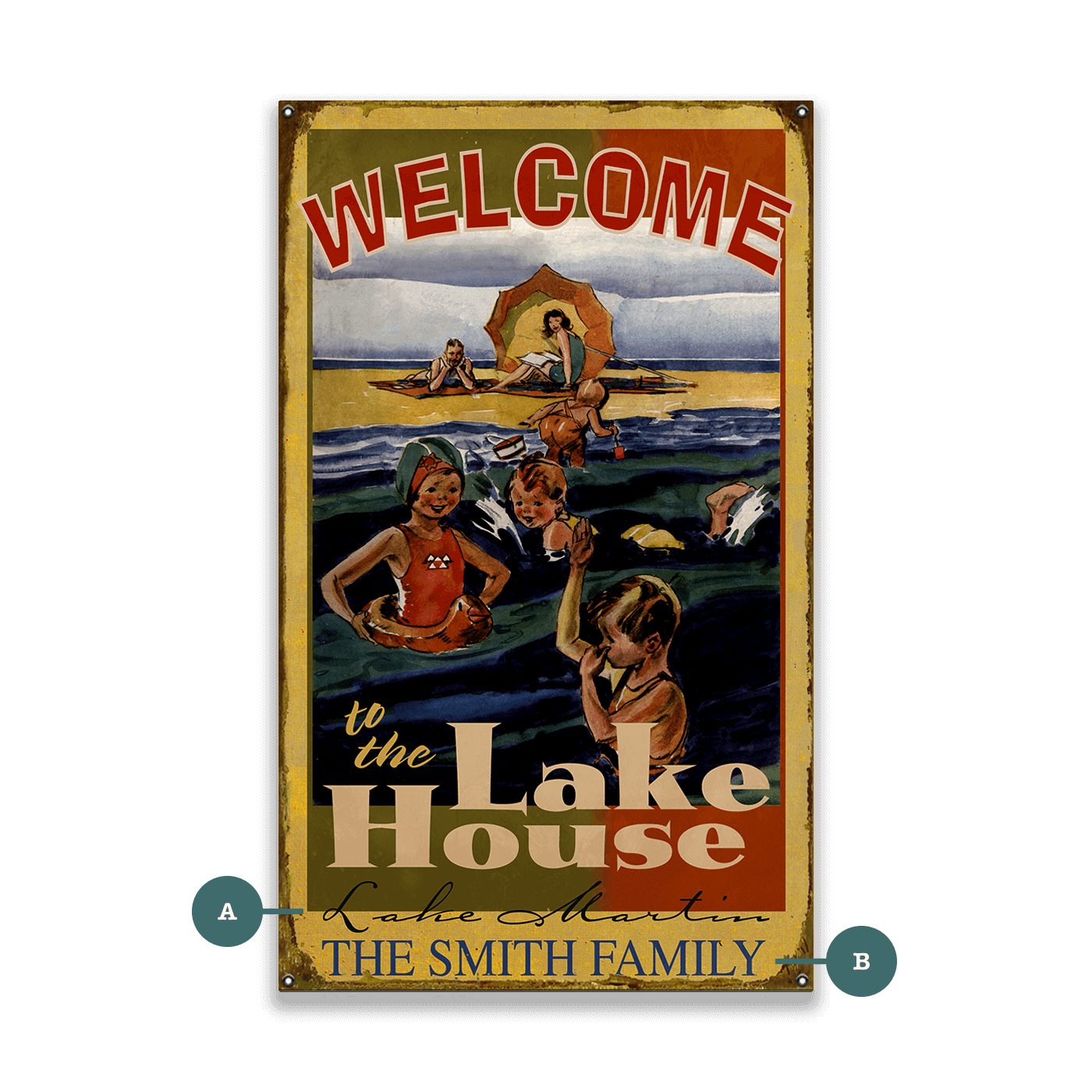 Family Lake House - Wood & Metal Wall Art
