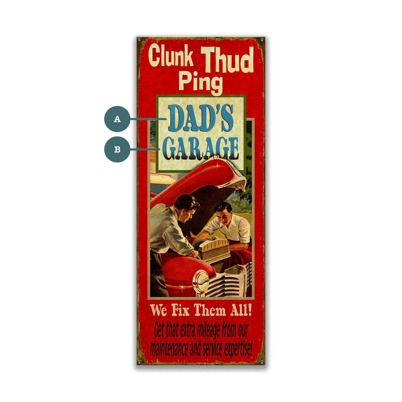 Clunk Thud Ping - Dad's Garage - Wood & Metal Wall Art