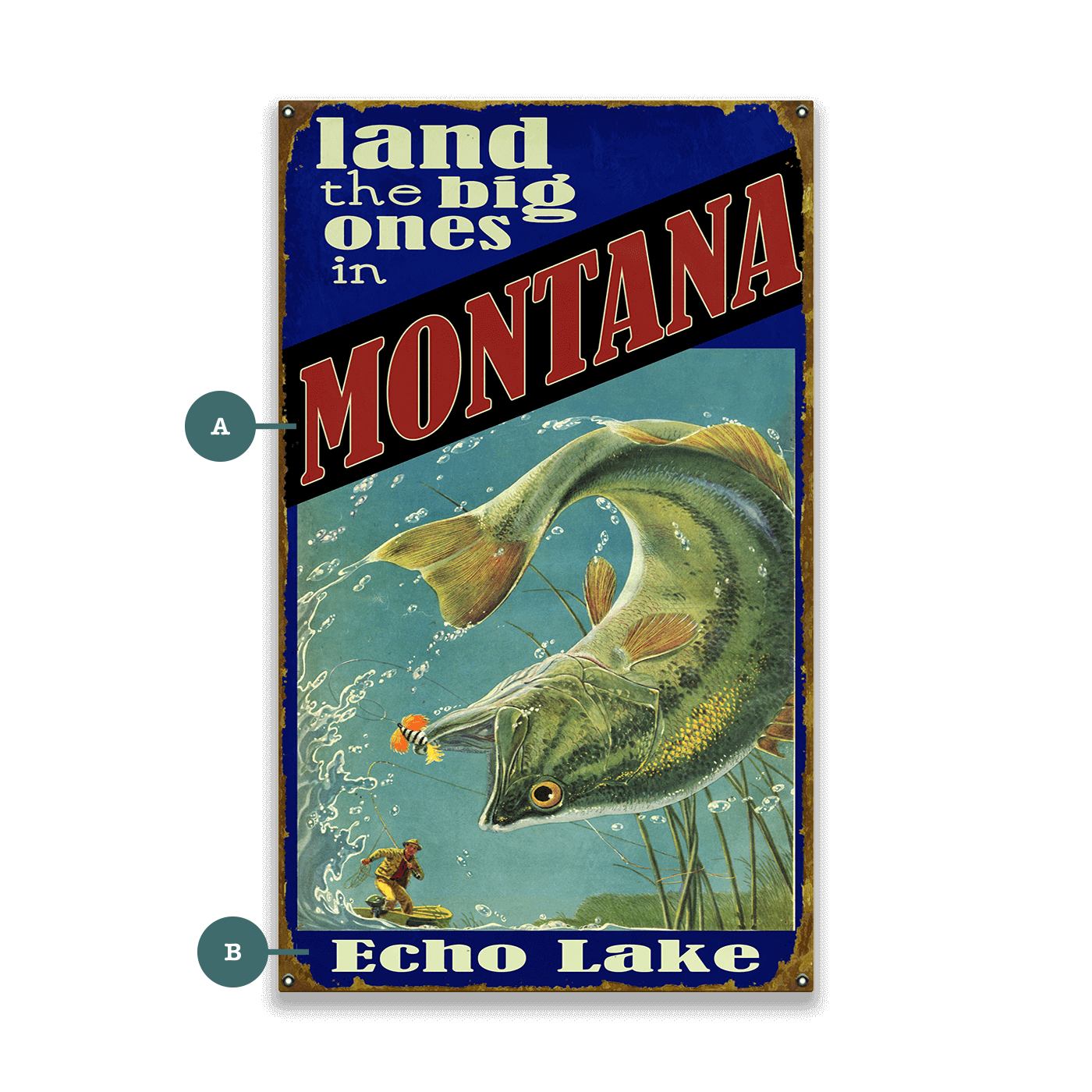 Land the Big Ones: Bass - Wood & Metal Wall Art
