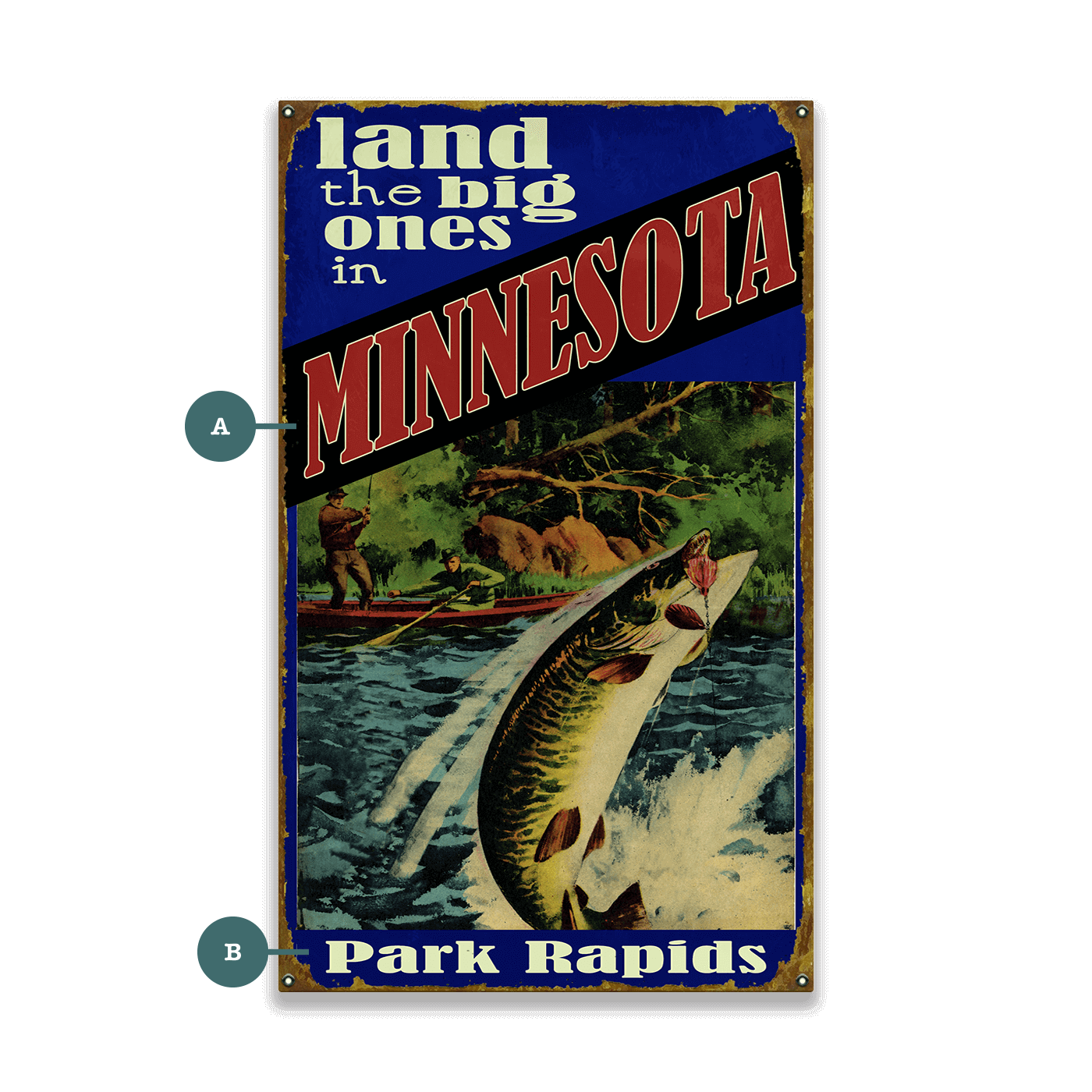 Land the Big Ones: Muskie - Wood & Metal Wall Art