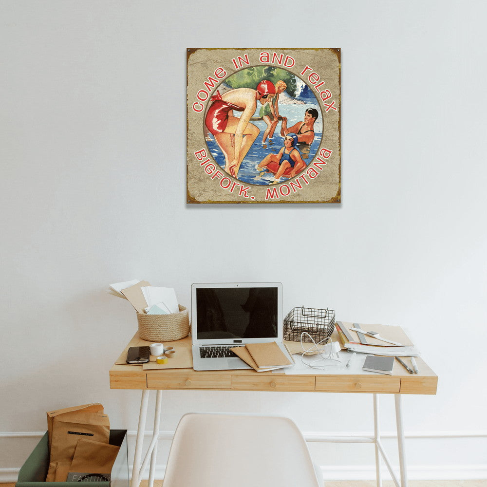 Family Swim Come Relax - Wood & Metal Wall Art