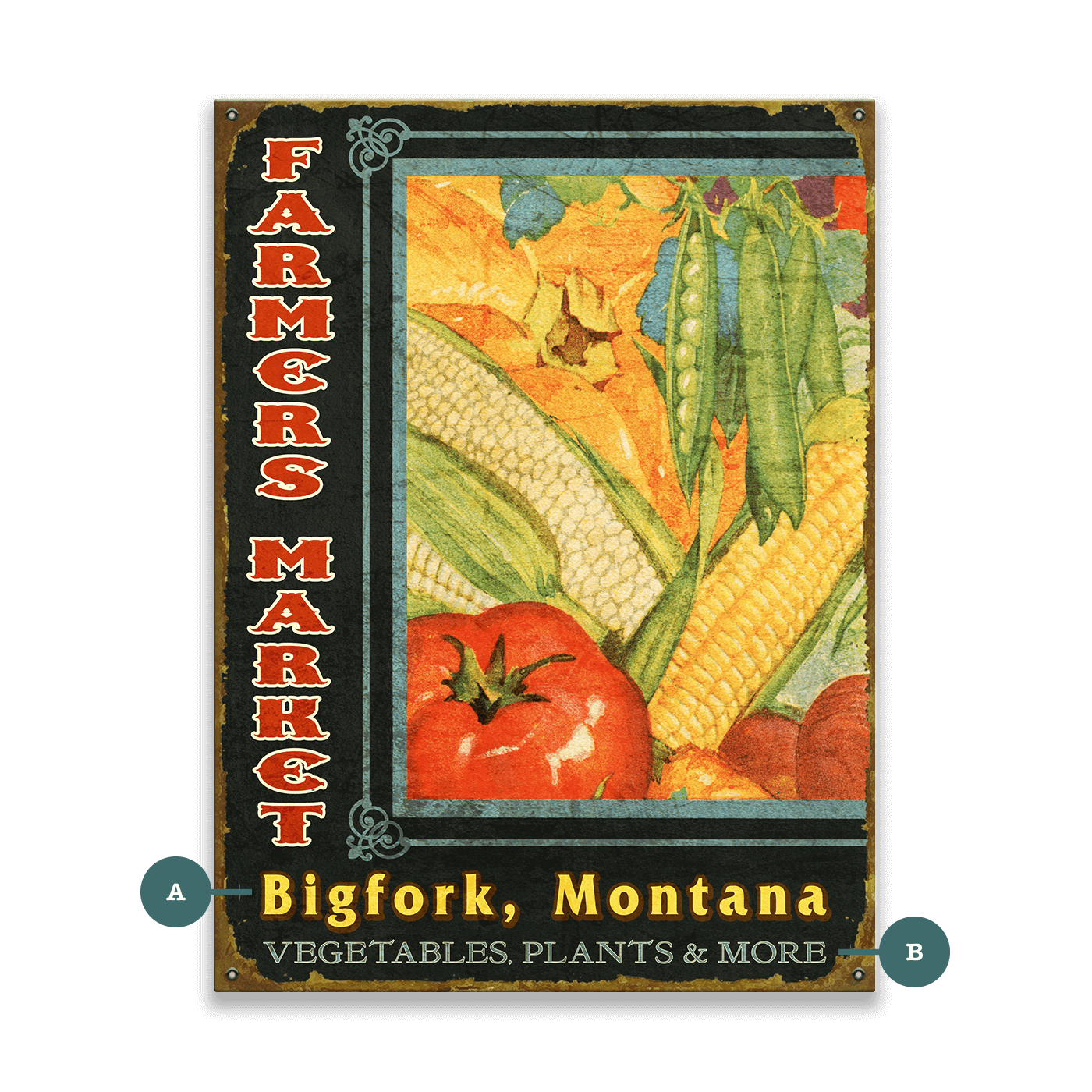 Bountiful Farmer's Market: Personalized - Wood & Metal Wall Art