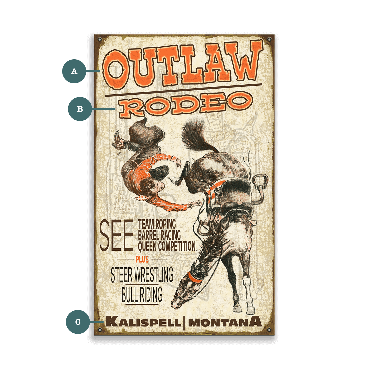 Outlaw Rodeo - Wood & Metal Wall Art