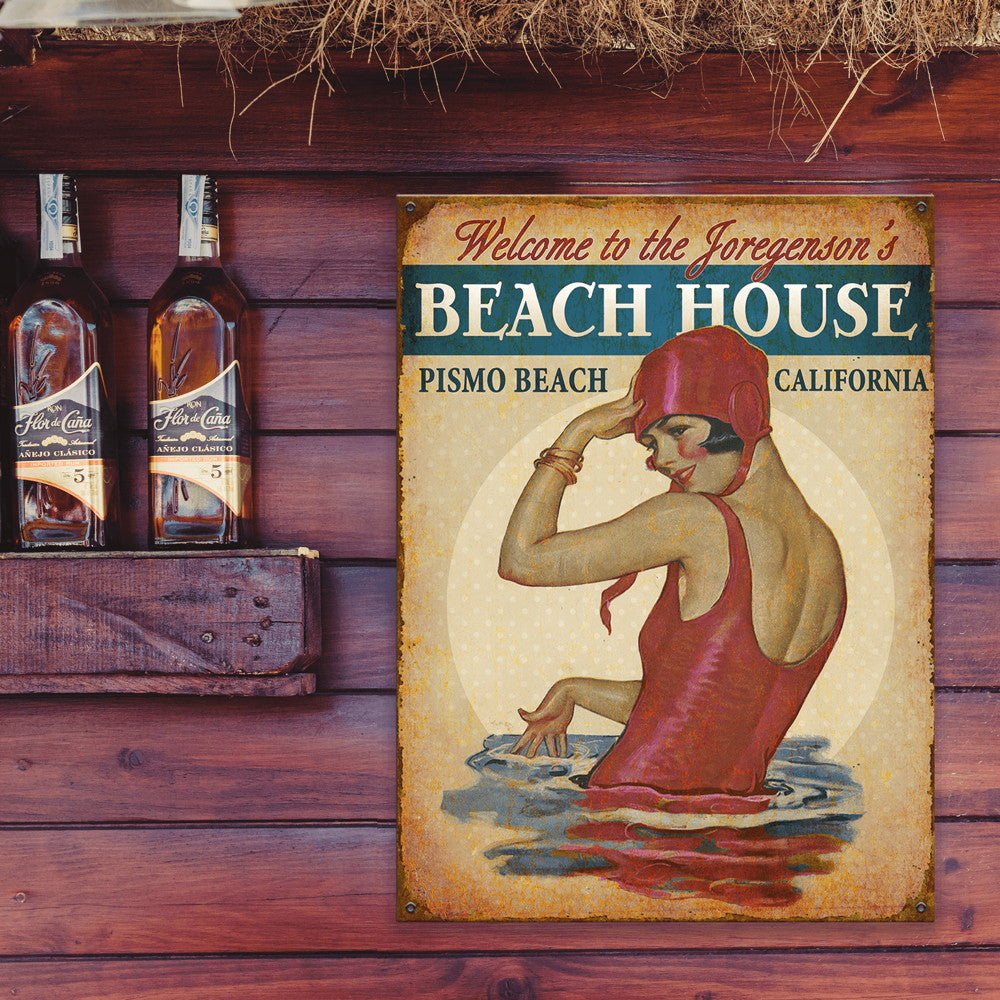 Beach House Babe in Burgundy - Wood & Metal Wall Art