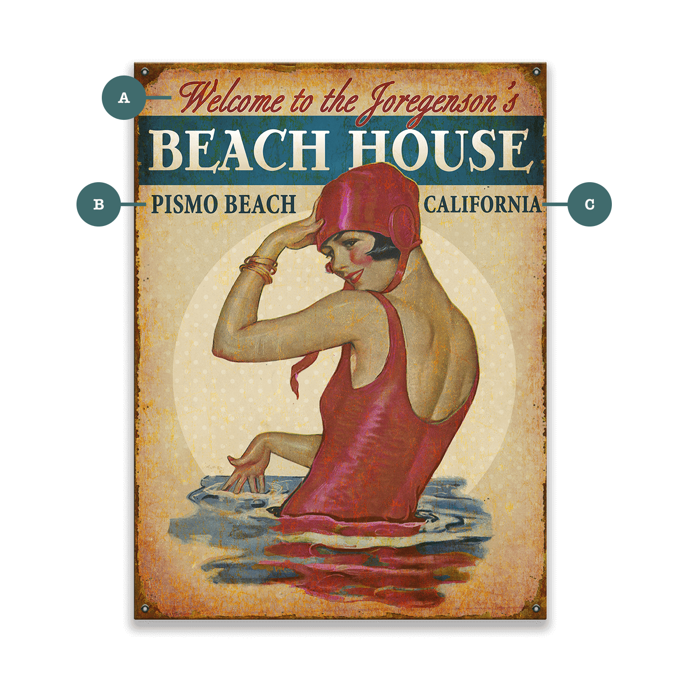 Beach House Babe in Burgundy - Wood & Metal Wall Art