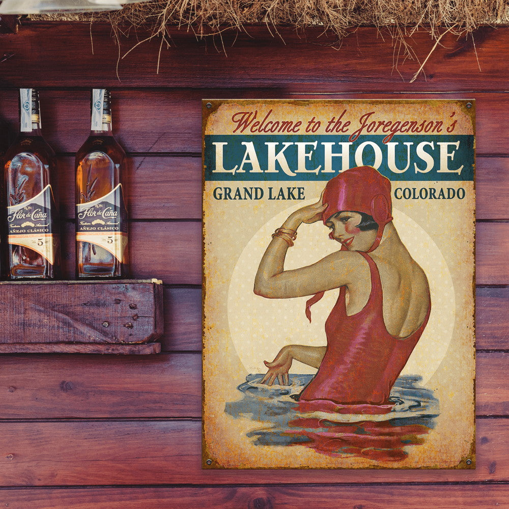Lakehouse Babe in Burgundy - Wood & Metal Wall Art