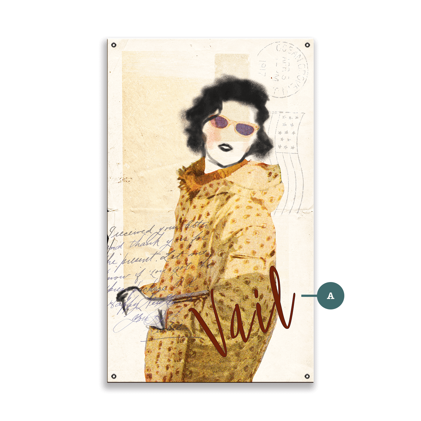 Winter Fashion Postcard: Yellow Coat - Wood & Metal Wall Art