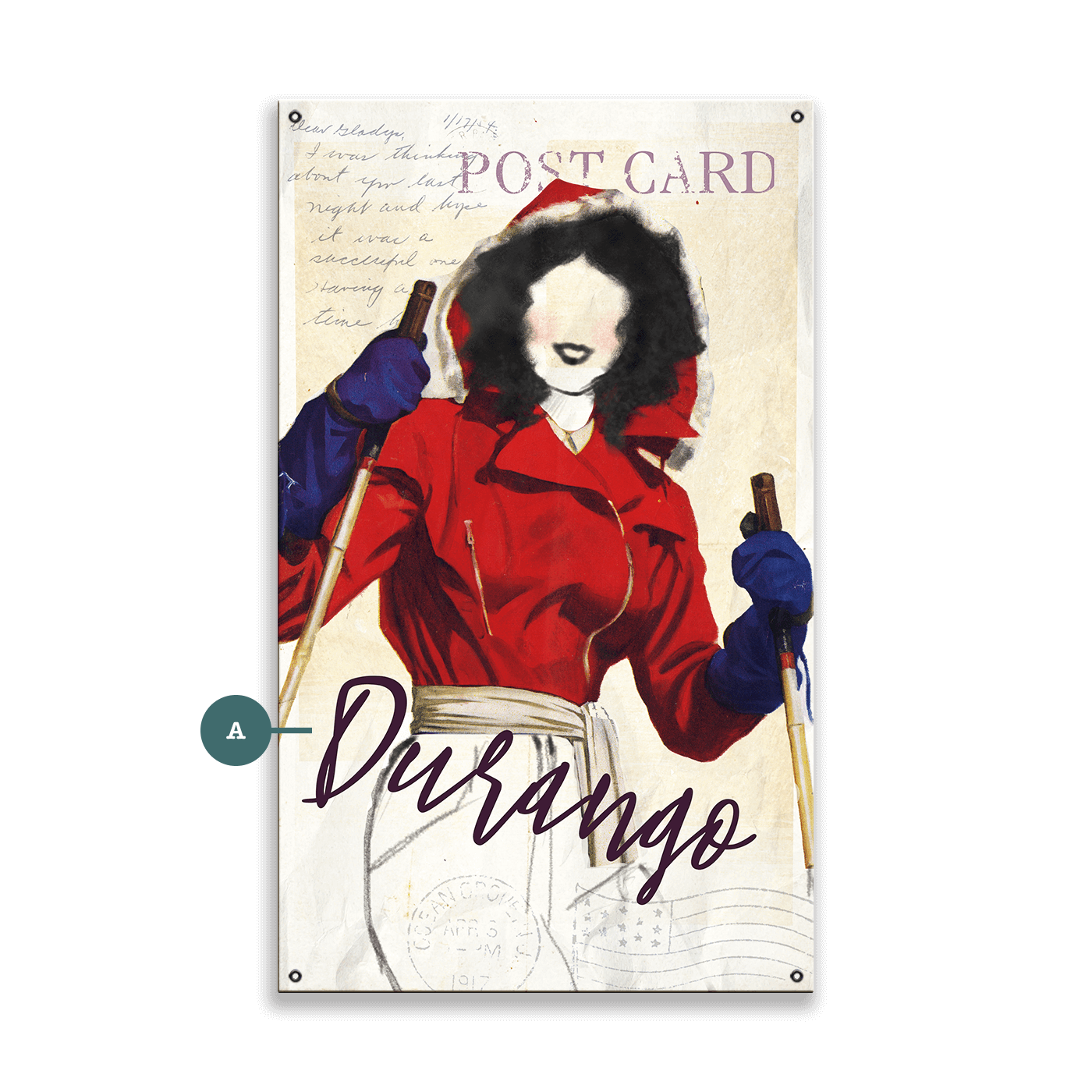 Winter Fashion Postcard: Red Hood - Wood & Metal Wall Art