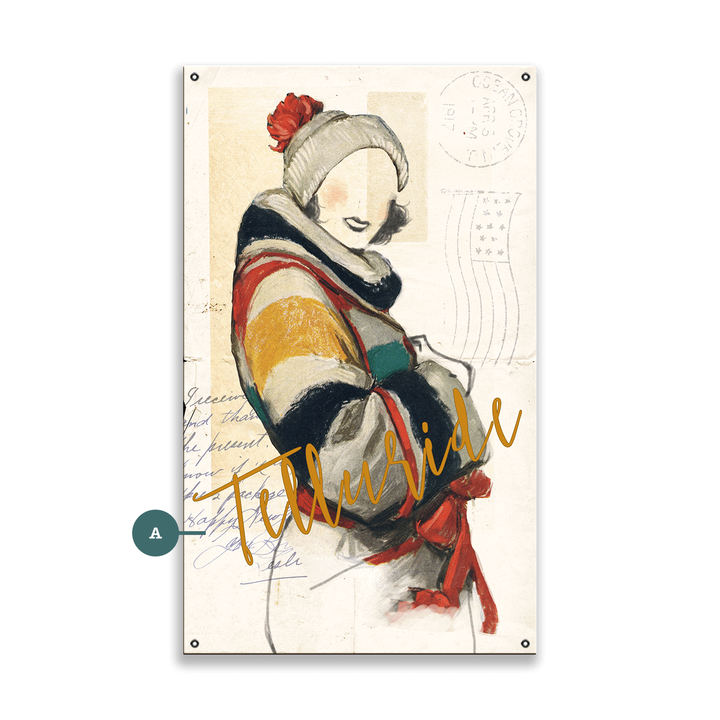 Winter Fashion Postcard: Color Block Coat - Wood & Metal Wall Art