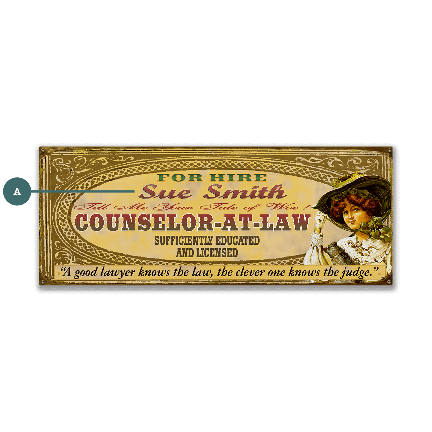 Legal Office - Counselor-at-Law: Female (Personalized) - Wood & Metal Wall Art