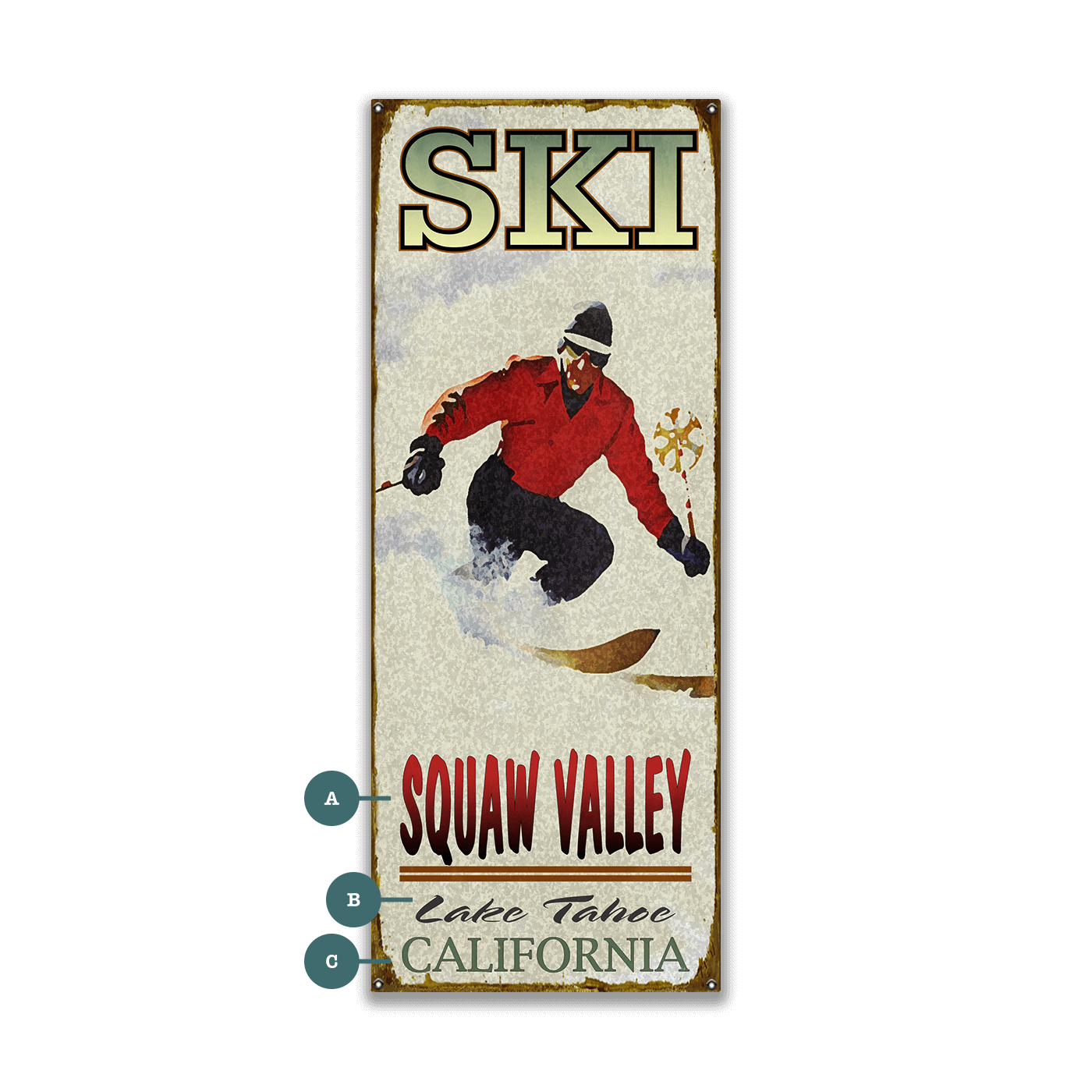 Mountain Momentum: Male Skier - Wood & Metal Wall Art