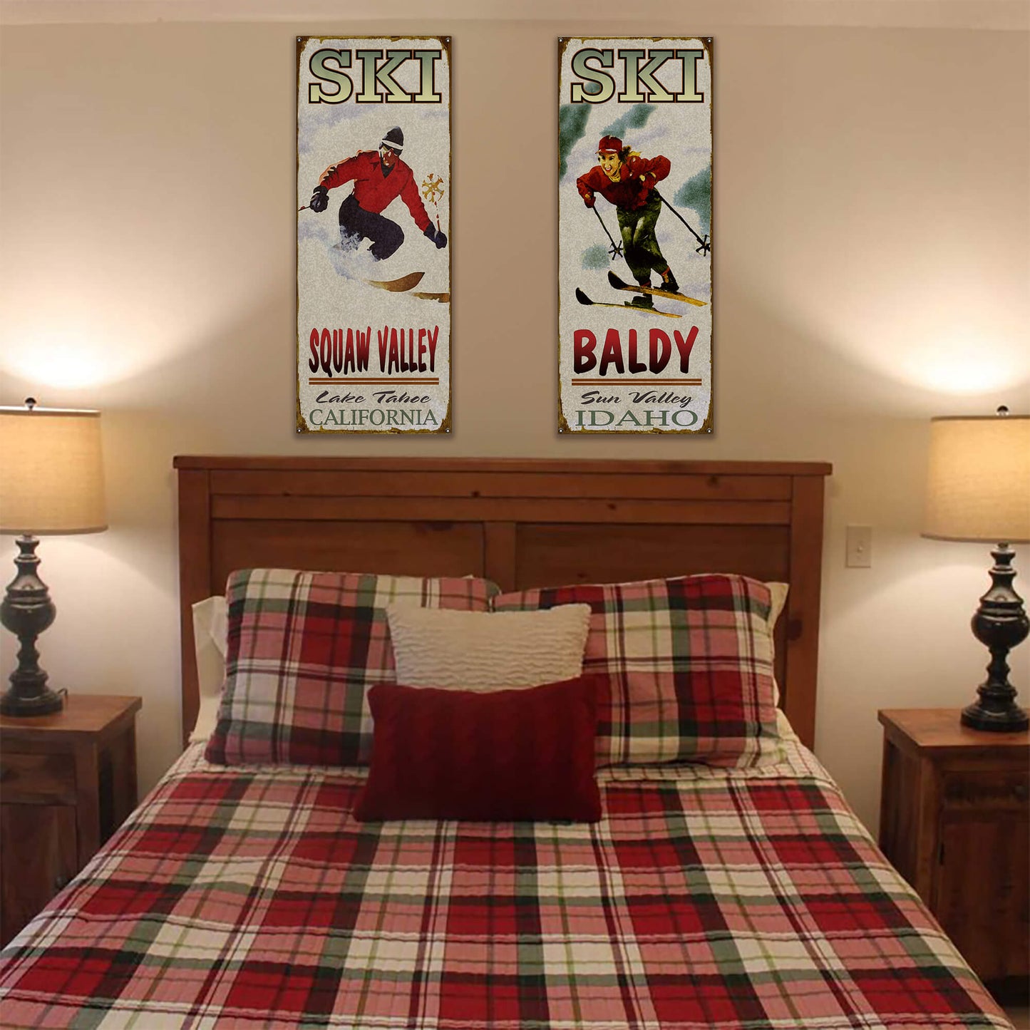 Mountain Momentum: Female Skier - Wood & Metal Wall Art