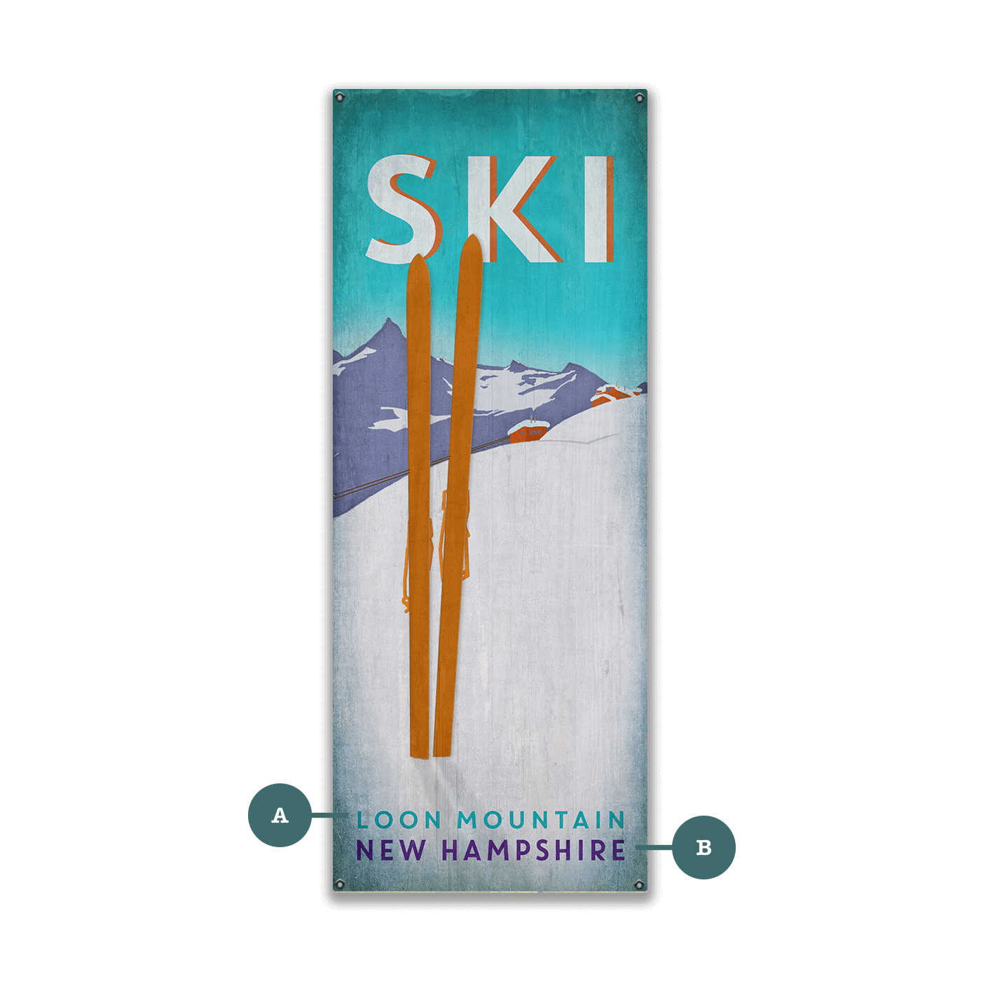 Pastel Skis in the Snow - Wood & Metal Wall Art