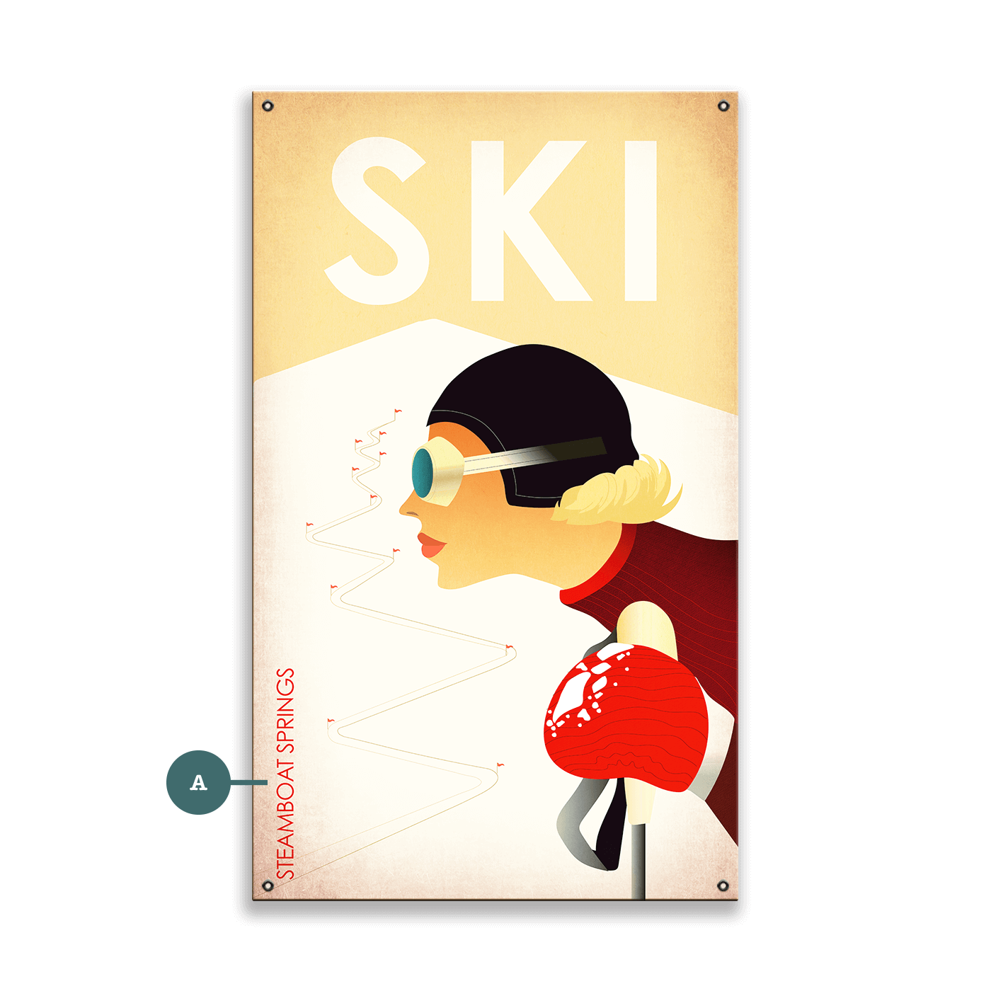 Female Skier Downhill Run - Wood & Metal Wall Art
